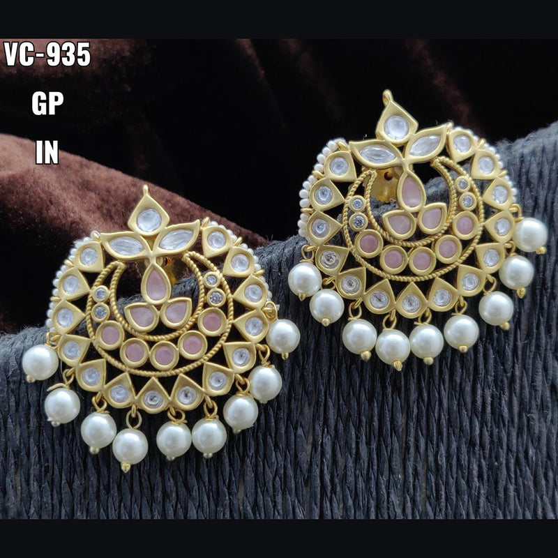 Vivah Creations Gold Plated Crystal Stone & Beads Dangler Earrings