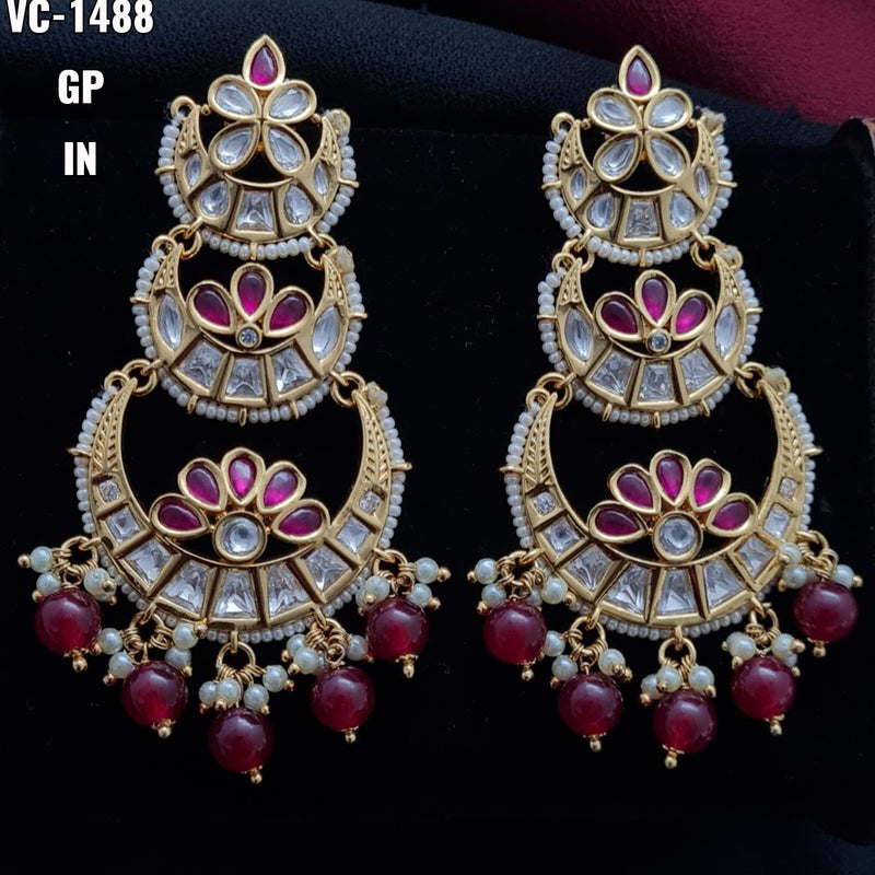 Vivah Creations Gold Plated Crystal Stone & Beads Dangler Earrings