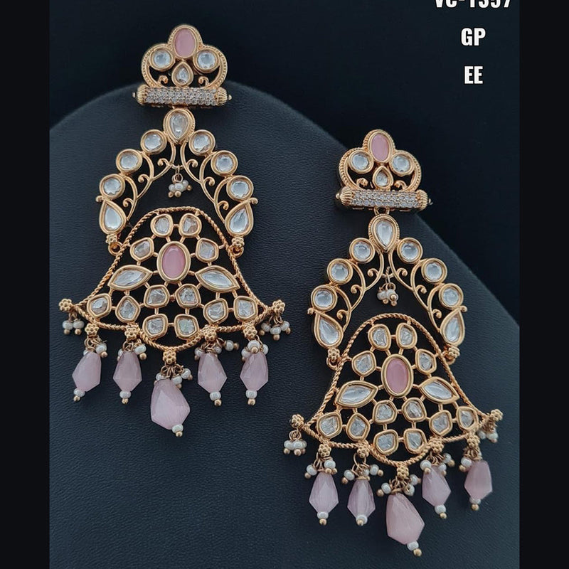 Vivah Creations Gold Plated Crystal Stone & Beads Dangler Earrings