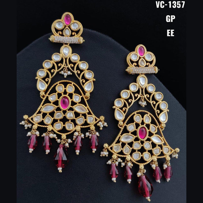 Vivah Creations Gold Plated Crystal Stone & Beads Dangler Earrings