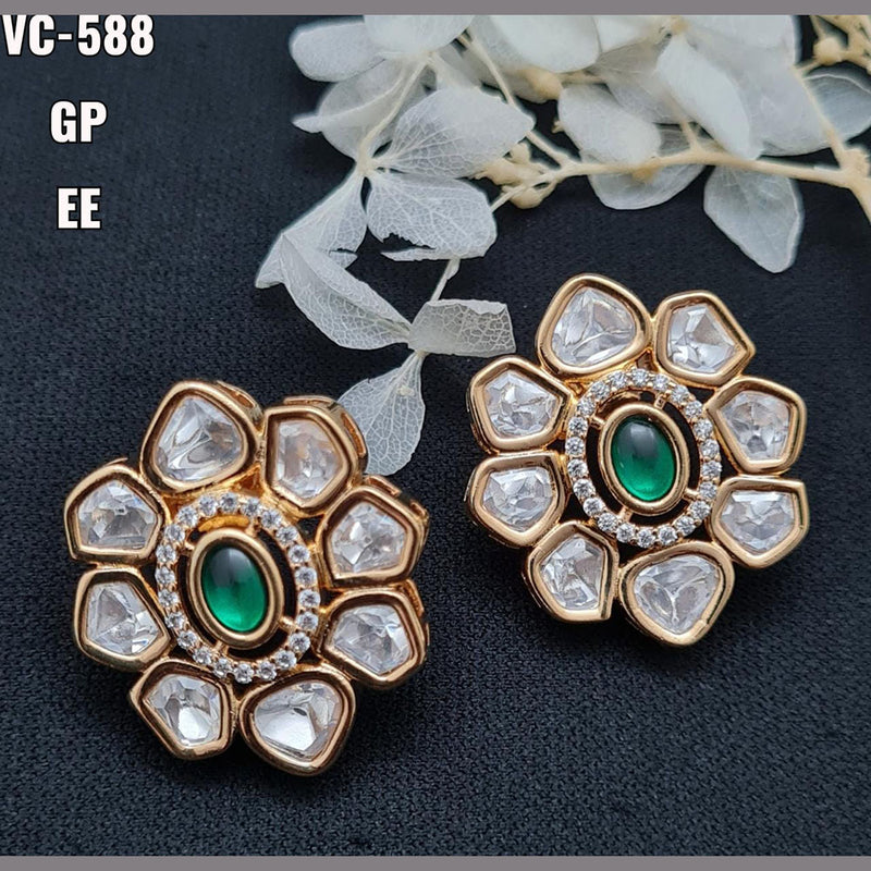 Vivah Creations Gold Plated AD Stone Stud Earrings