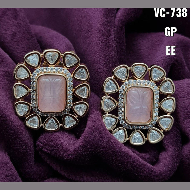 Vivah Creations Gold Plated AD Stone Stud Earrings