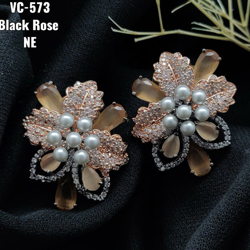 Vivah Creation Rose Gold plated AD Stone Stud Earrings