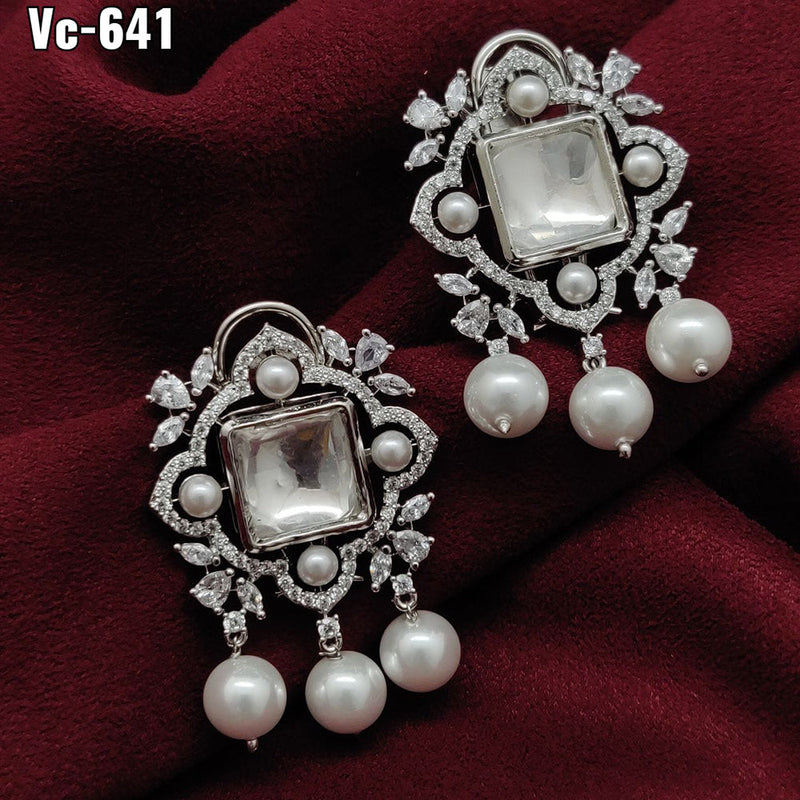 Vivah Creation Silver Plated AD Stone Stud Earrings