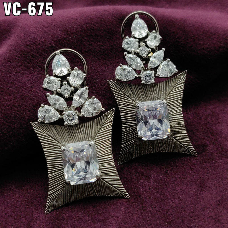 Vivah Creation Silver Plated AD Stone Dangler Earrings