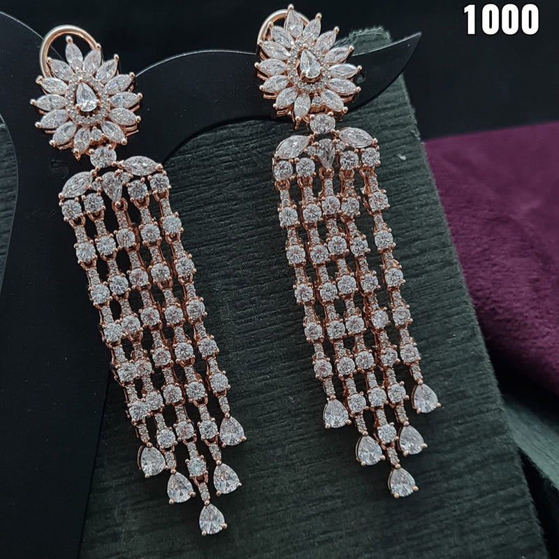 Vivah Creation Rose Gold Plated AD Stone Dangler Earrings