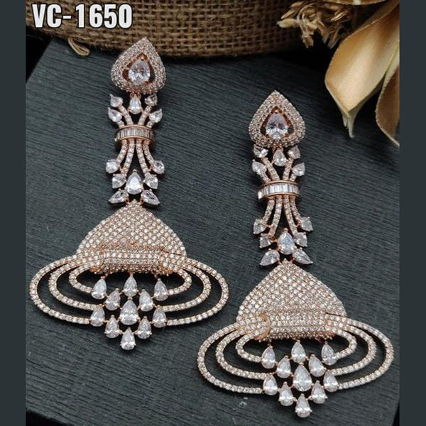 Vivah Creation Rose Gold Plated AD Stone Dangler Earrings