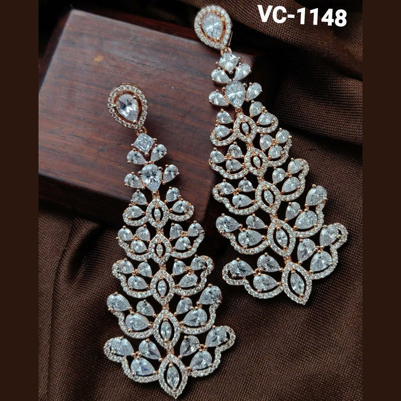 Vivah Creation Rose Gold Plated AD Stone Dangler Earrings