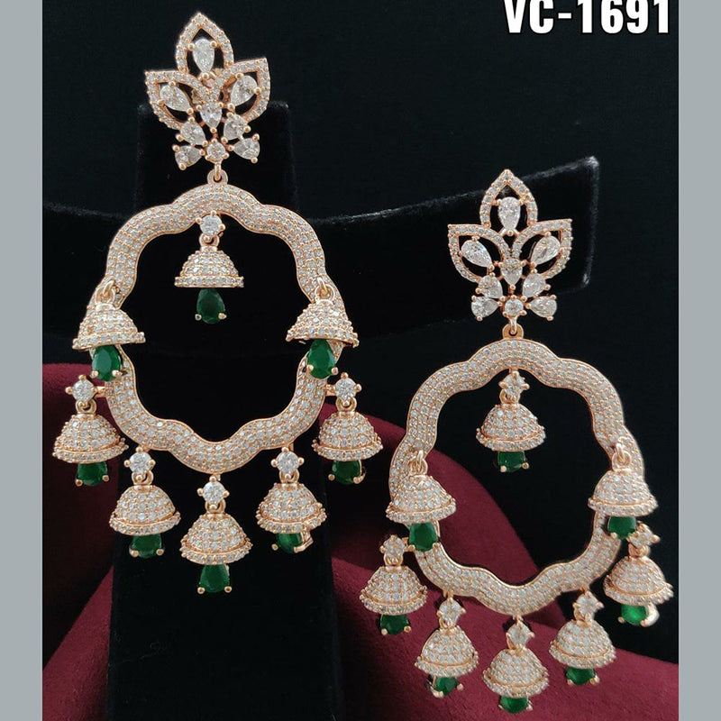 Vivah Creation Rose Gold Plated AD Stone Dangler Earrings