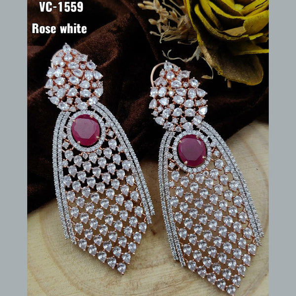 Vivah Creation Rose Gold Plated AD Stone Dangler Earrings