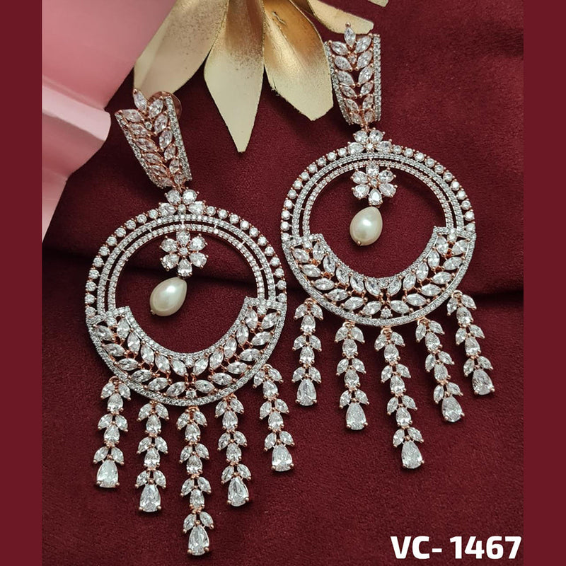 Vivah Creation Rose Gold Plated AD Stone Dangler Earrings