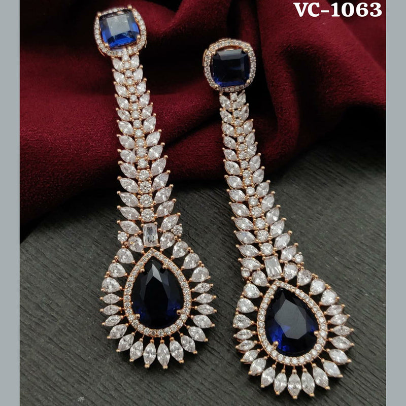 Vivah Creation Rose Gold Plated AD Stone Dangler Earrings