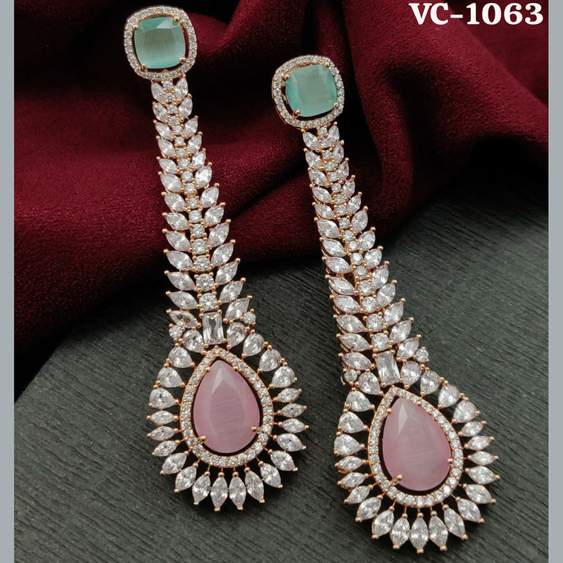 Vivah Creation Rose Gold Plated AD Stone Dangler Earrings