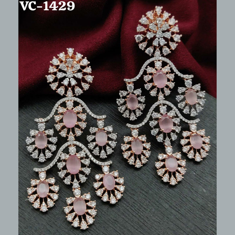 Vivah Creation Rose Gold Plated AD Stone Dangler Earrings