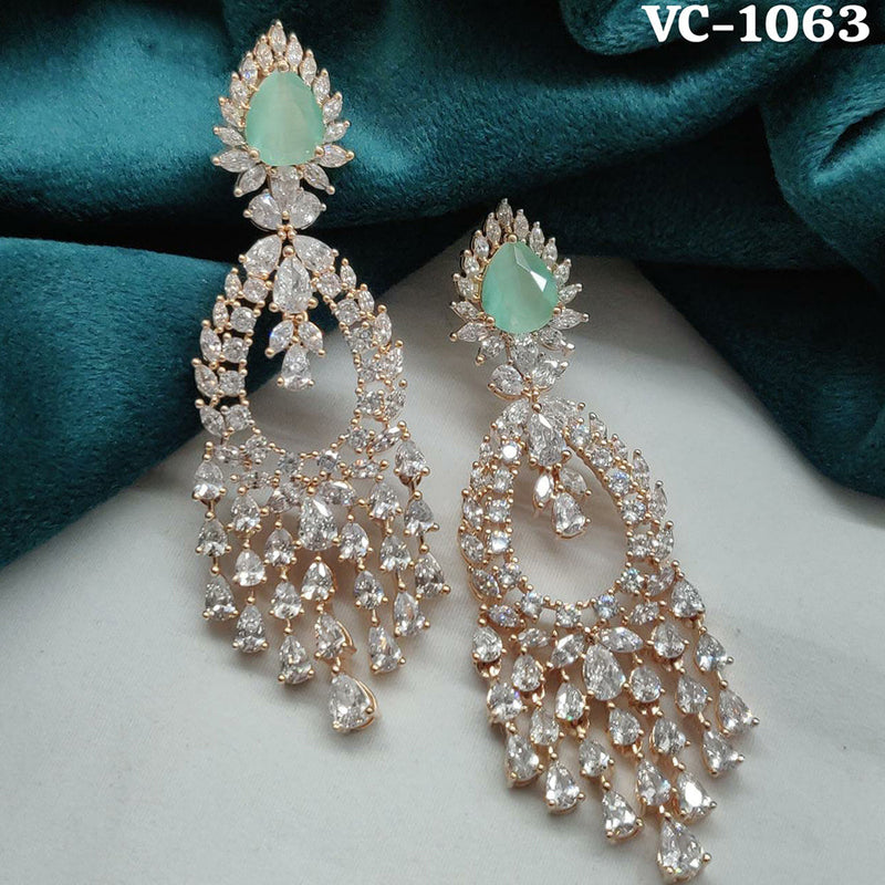 Vivah Creation Rose Gold Plated AD Stone Dangler Earrings