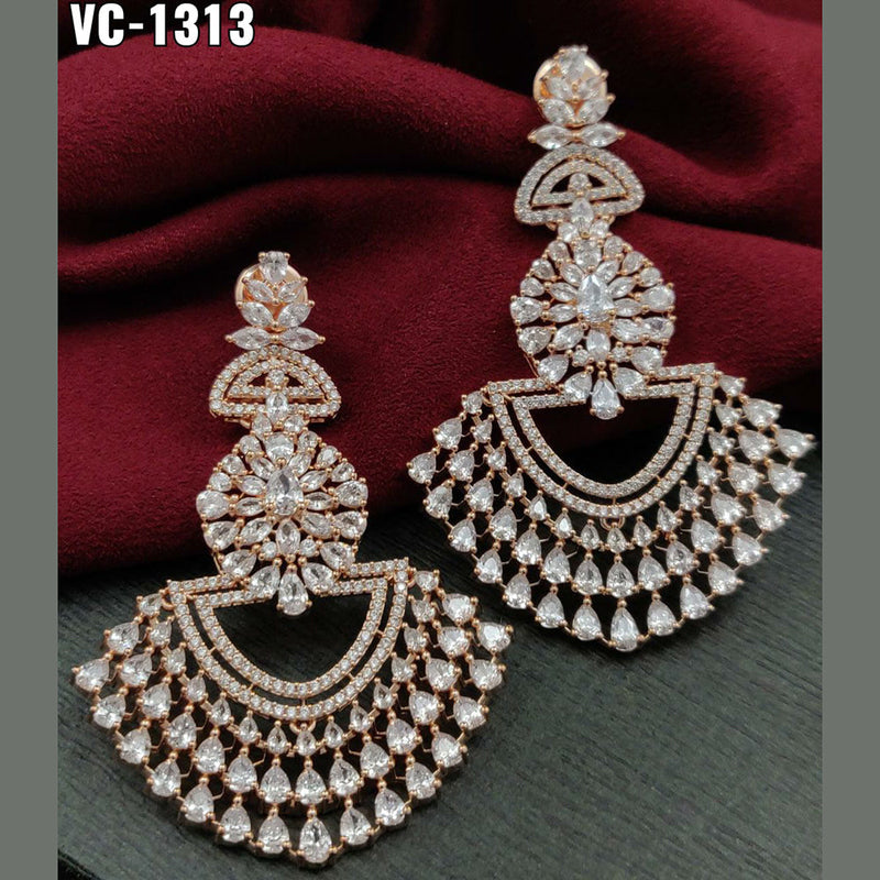 Vivah Creation Rose Gold Plated AD Stone Dangler Earrings