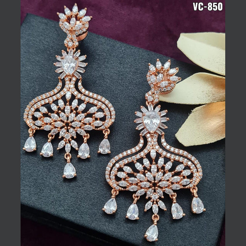 Vivah Creation Rose Gold Plated AD Stone Dangler Earrings