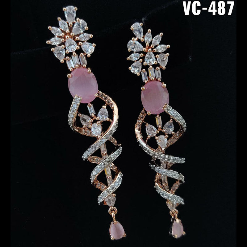 Vivah Creation Rose Gold Plated AD Stone Dangler Earrings