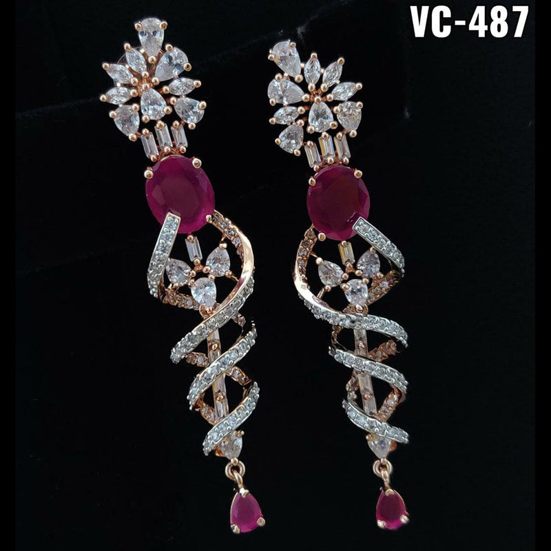 Vivah Creation Rose Gold Plated AD Stone Dangler Earrings