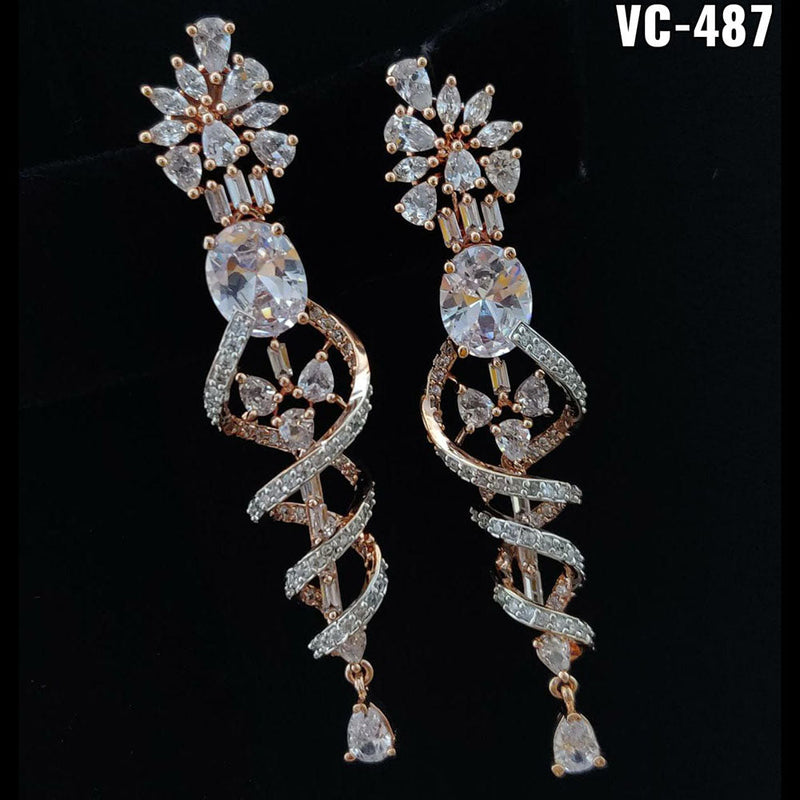 Vivah Creation Rose Gold Plated AD Stone Dangler Earrings