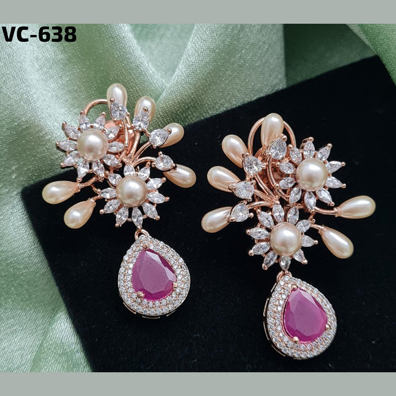 Vivah Creation Rose Gold Plated AD Stone Dangler Earrings