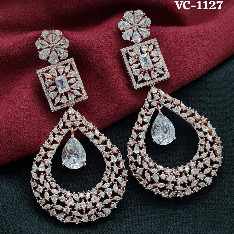 Vivah Creation Rose Gold Plated AD Stone Dangler Earrings