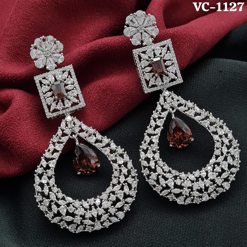 Vivah Creation Silver Plated AD Stone Dangler Earrings