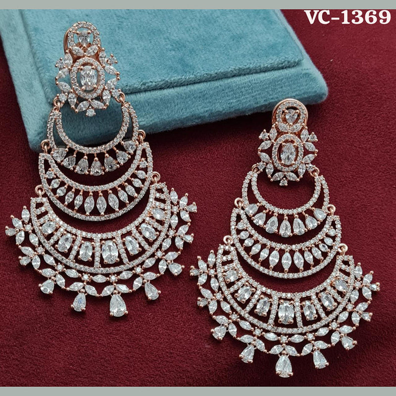 Vivah Creation Rose Gold Plated AD Stone Dangler Earrings