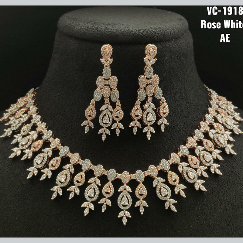 Vivah Creations Rose Gold Plated AD Stone Necklace Set