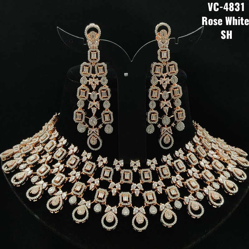 Vivah Creations Rose Gold Plated AD Stone Necklace Set