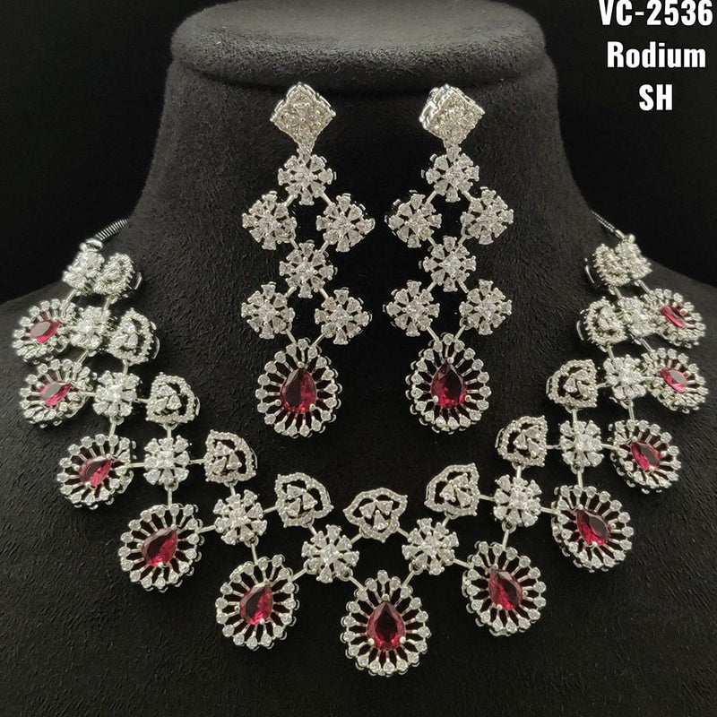 Vivah Creations Silver Plated AD Stone Necklace Set