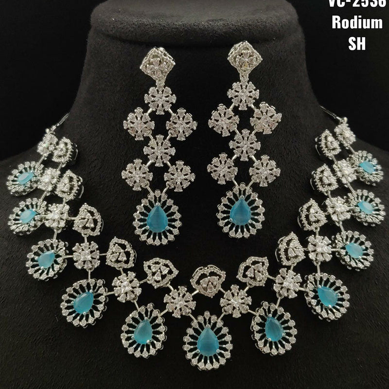 Vivah Creations Silver Plated AD Stone Necklace Set