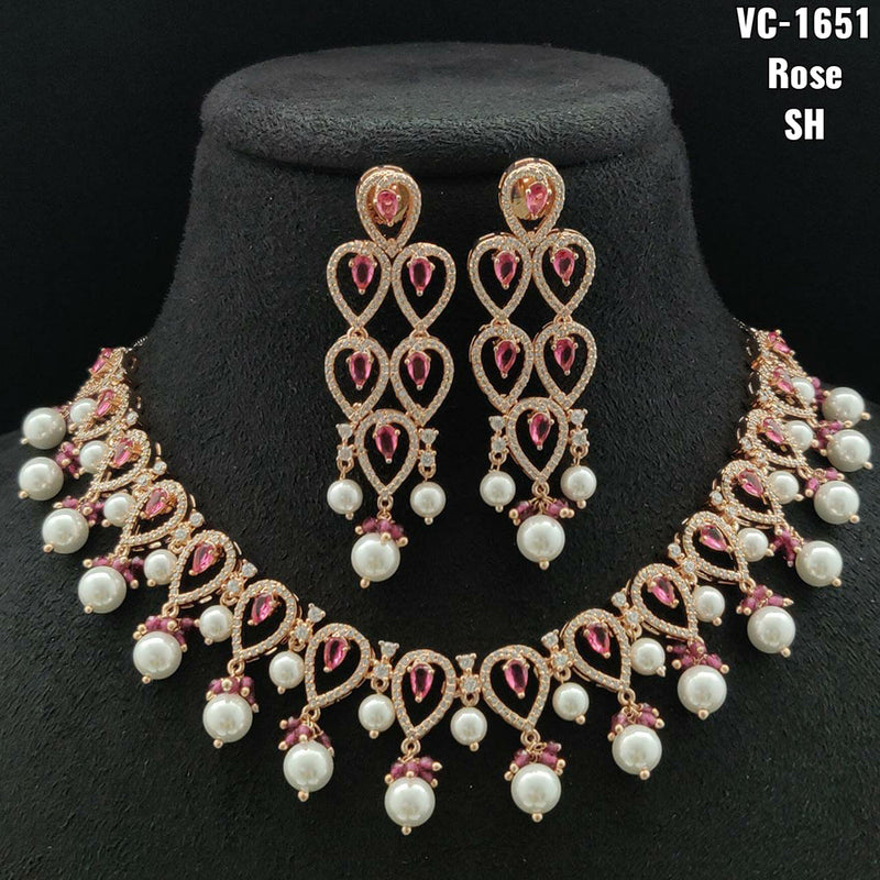 Vivah Creations Rose Gold Plated AD Stone Necklace Set