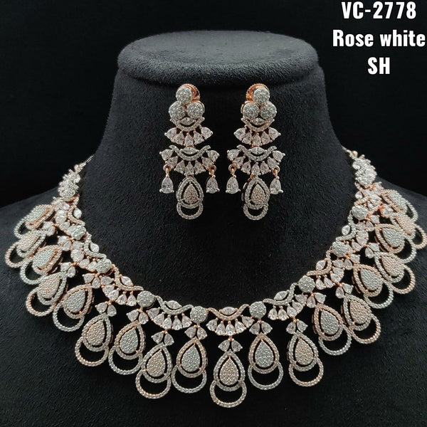 Vivah Creations Rose Gold Plated AD Stone Necklace Set