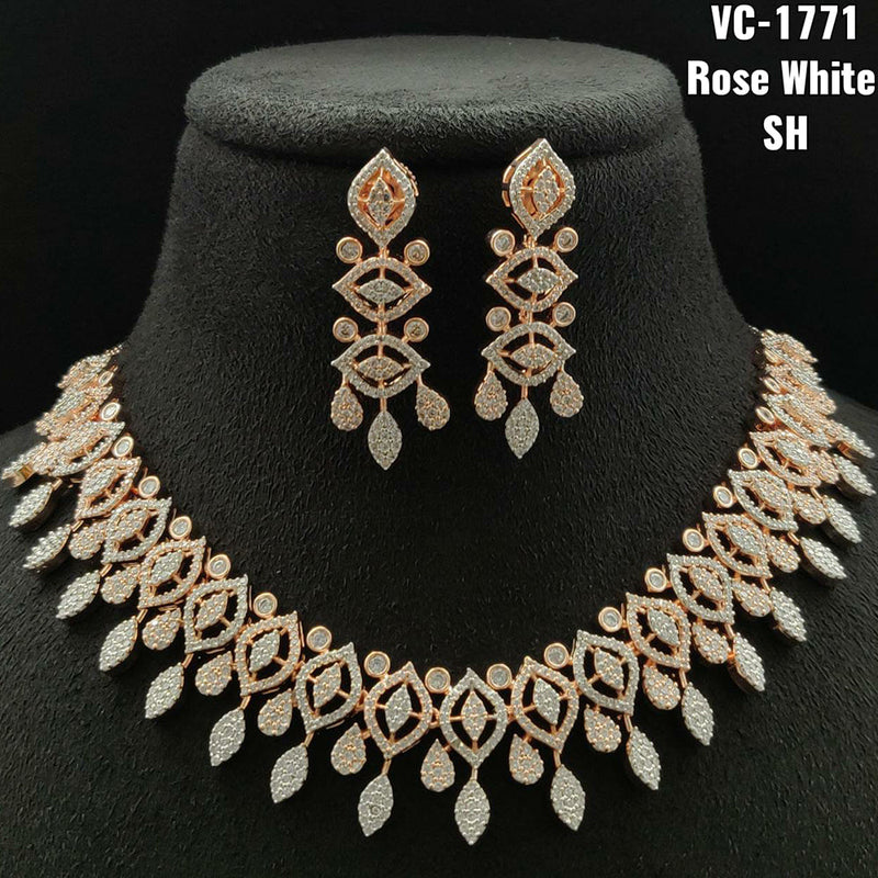 Vivah Creations Rose Gold Plated AD Stone Necklace Set