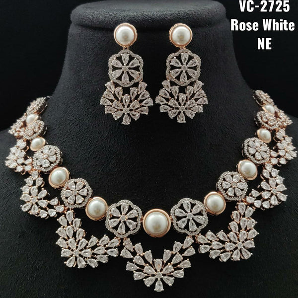 Vivah Creations Rose Gold Plated AD Stone Necklace Set