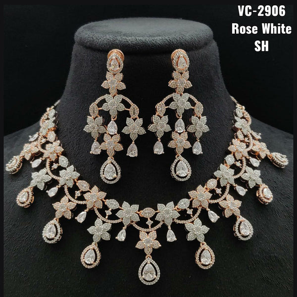 Vivah Creations Rose Gold Plated AD Stone Necklace Set