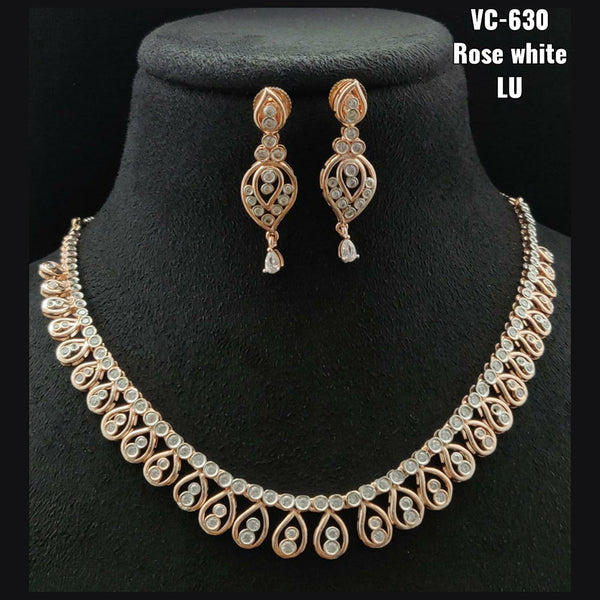 Vivah Creations Rose Gold Plated AD Stone Necklace Set