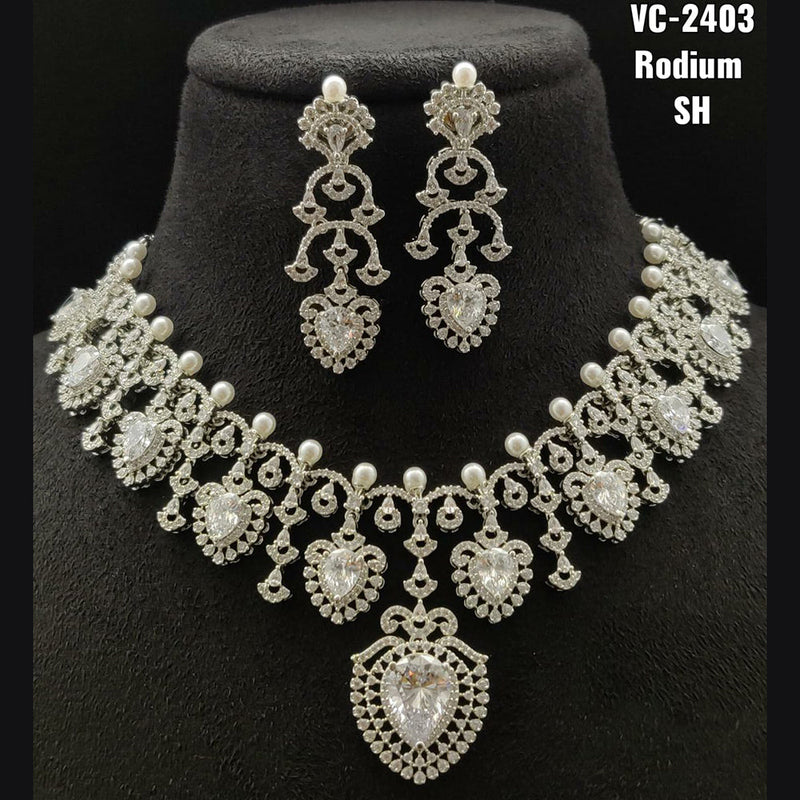 Vivah Creations Silver Plated AD Stone Necklace Set