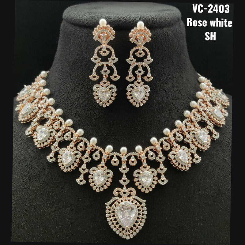 Vivah Creations Rose Gold Plated AD Stone Necklace Set