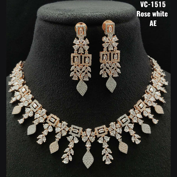 Vivah Creations Rose Gold Plated AD Stone Necklace Set