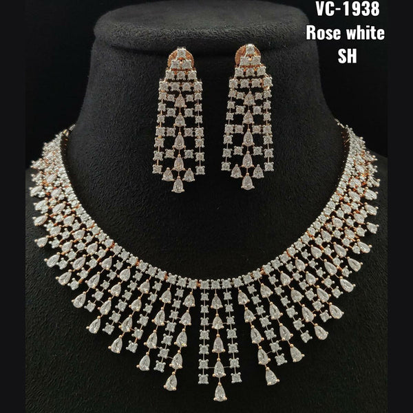 Vivah Creations Rose Gold Plated AD Stone Necklace Set