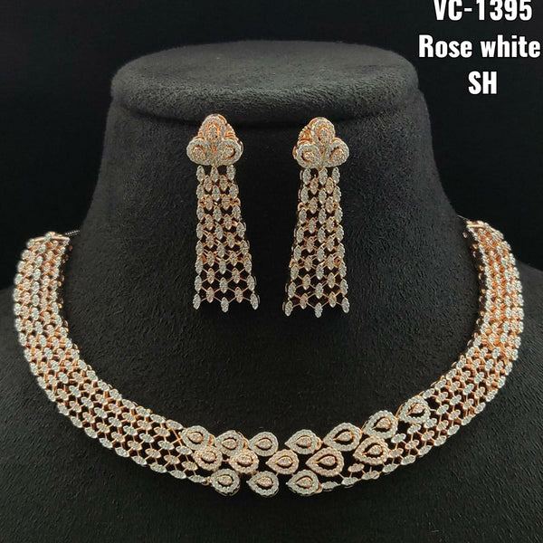 Vivah Creations Rose Gold Plated AD Stone Necklace Set