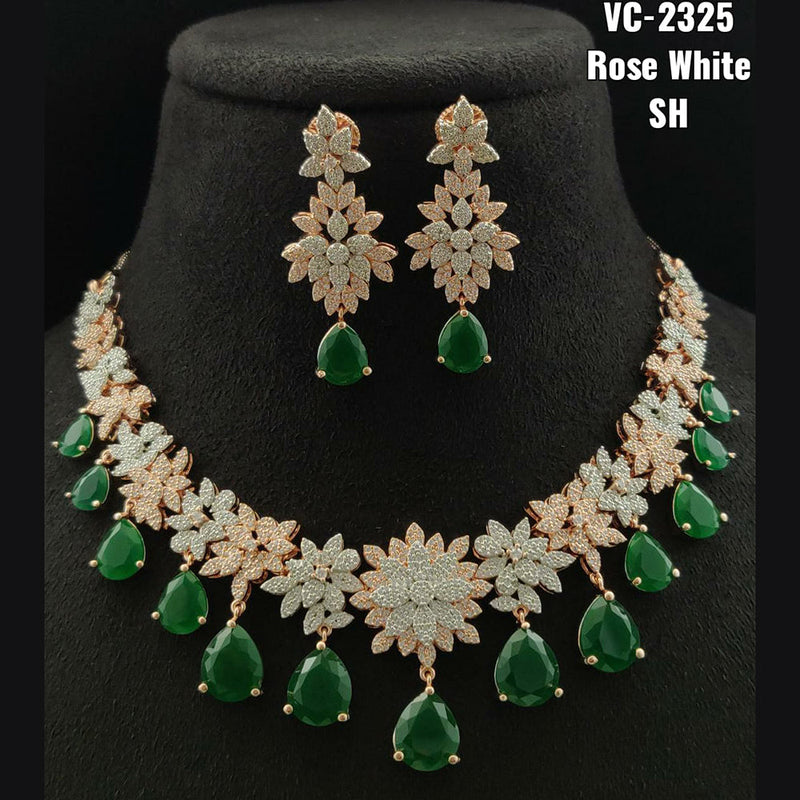 Vivah Creations Rose Gold Plated AD Stone Necklace Set