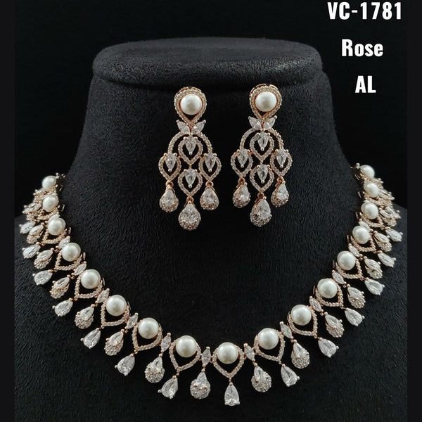 Vivah Creations Rose Gold Plated AD Stone Necklace Set