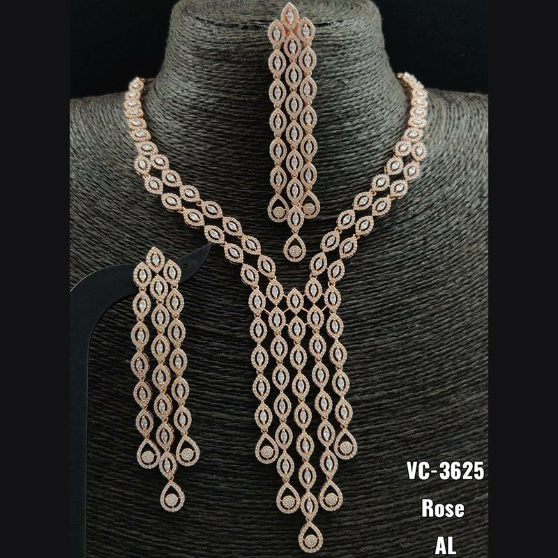 Vivah Creations Rose Gold Plated AD Stone Necklace Set