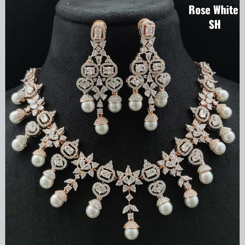 Vivah Creations Rose Gold Plated AD Stone Necklace Set