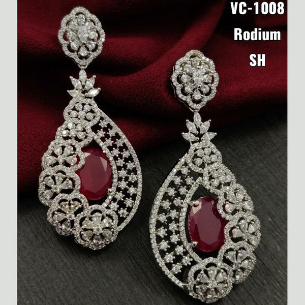 Vivah Creations Silver Plated AD Stone Dangler Earrings