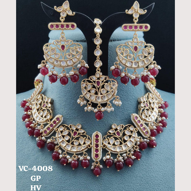 Vivah Creations Gold Plated Reverse AD Stone Necklace Set