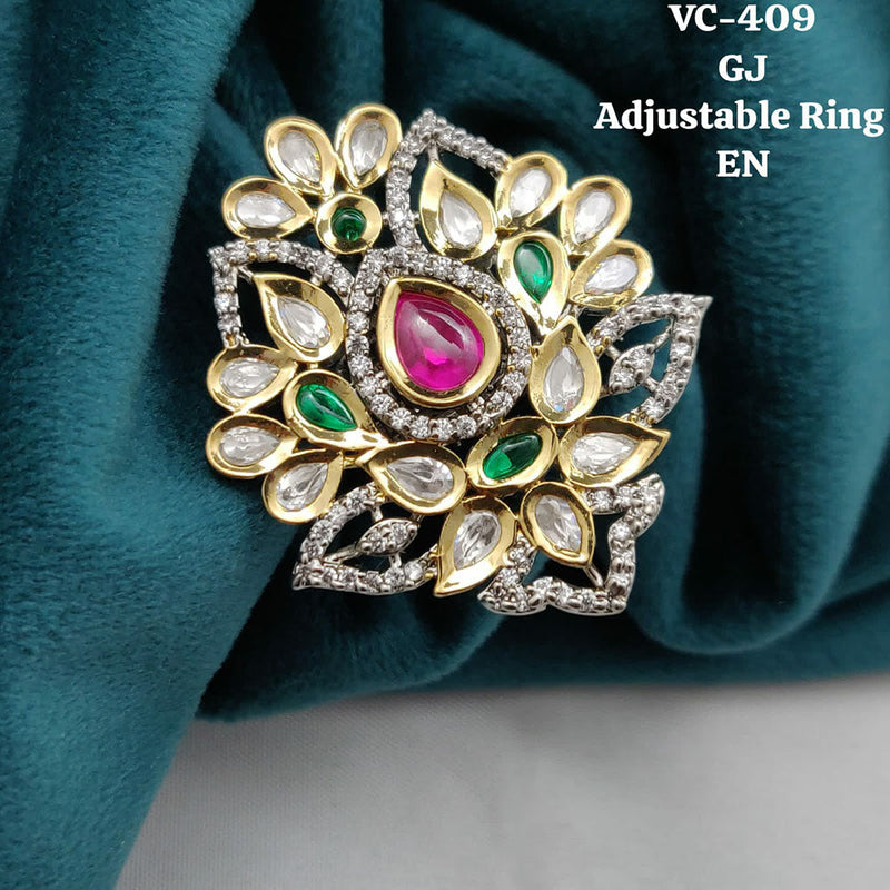 Vivah Creations Gold Plated Kundan Stone Adjustable Ring